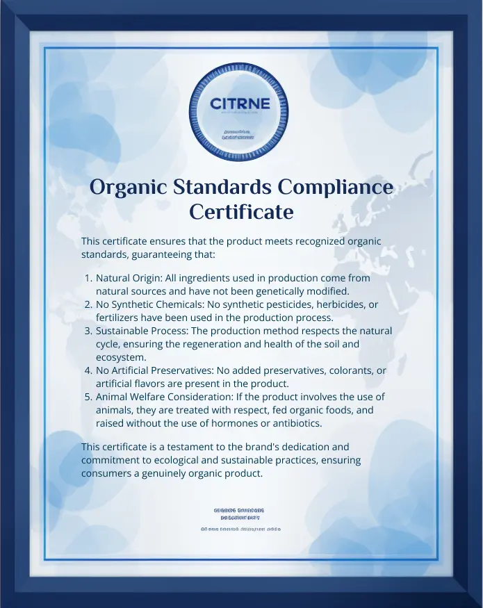 Organic Standards Compliance Certificate